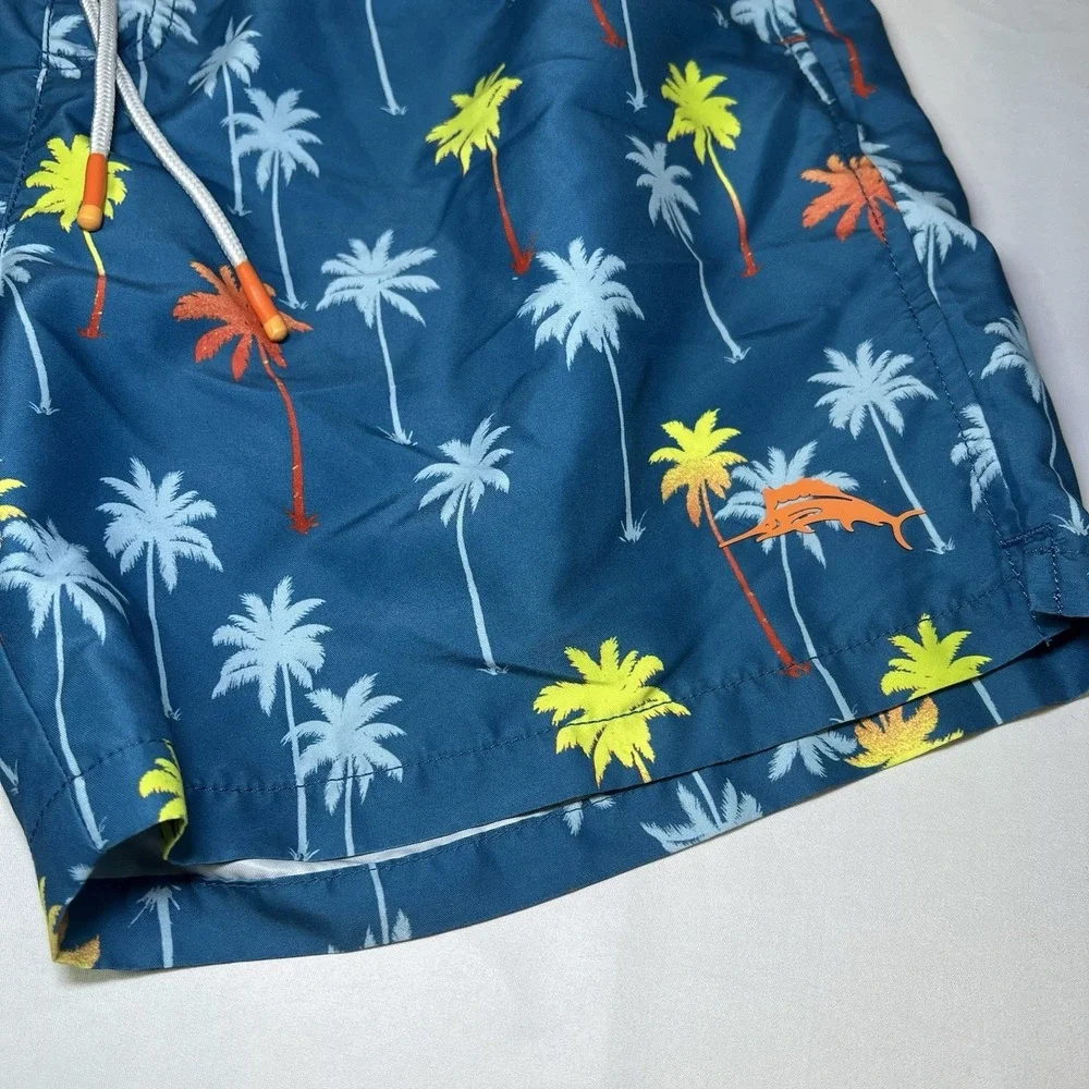 Tommy Bahama Swim Trunks Mens Large Blue‎ Palm Tree Print Board Shorts Beachwear